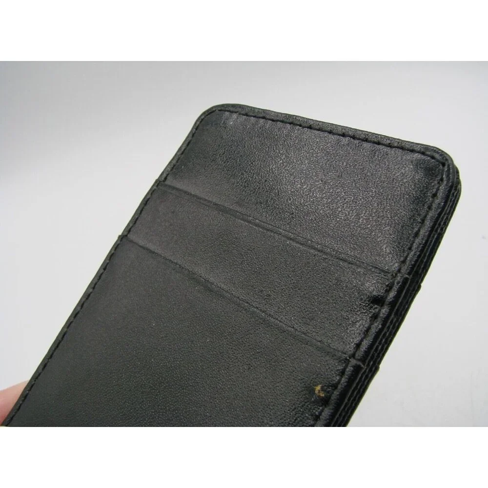 Genuine Leather Card Holder Pocket Thin Slim Wallet Straps Blk Pockets 4x2.5x.5